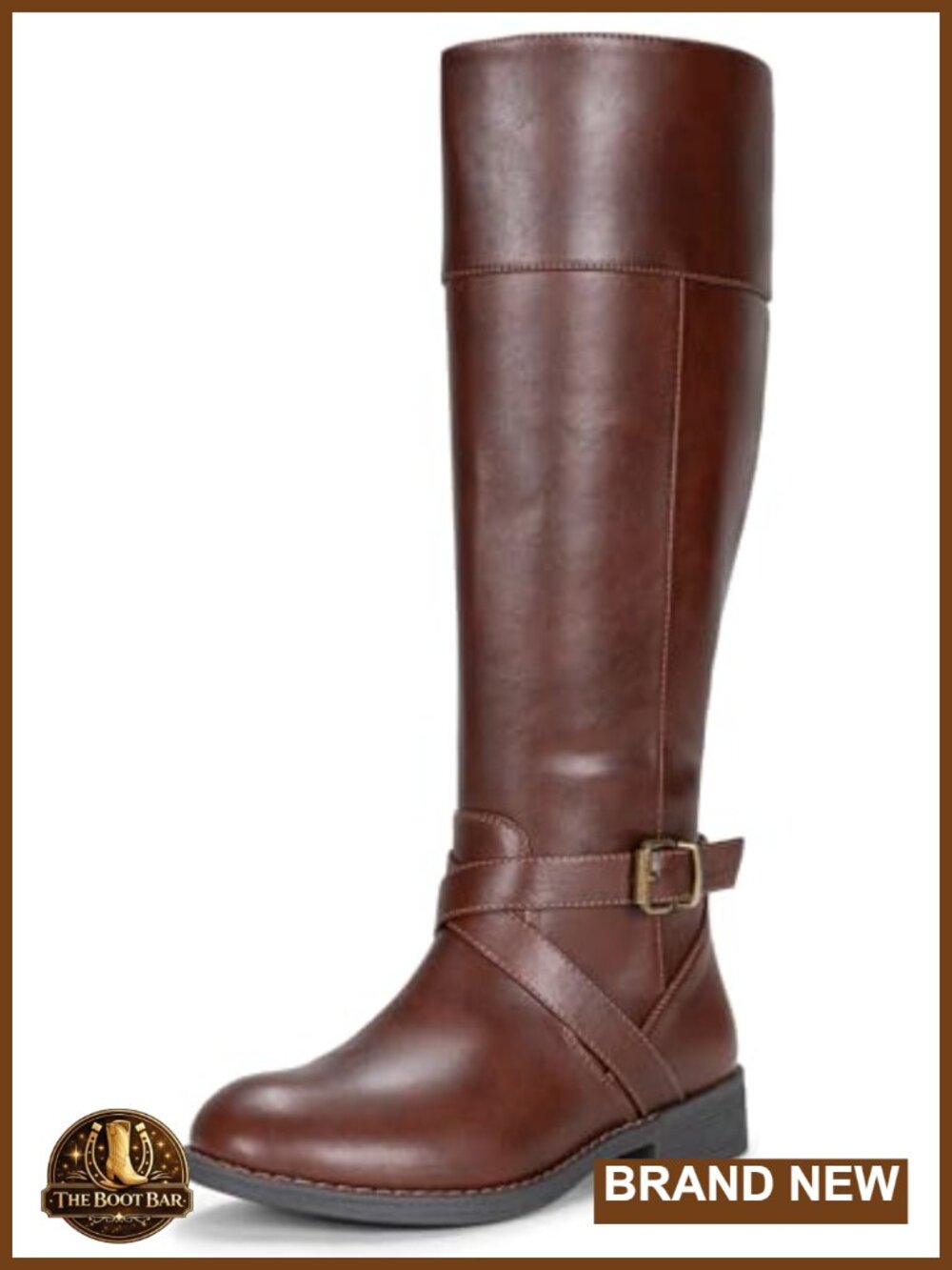 Wide Calf Knee High Riding Boots Faux Leather Buckle Inside Zip